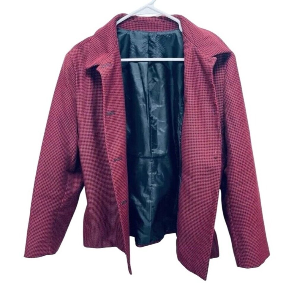 Fashion Star Blazer Jacket Size 16 Women’s Houndstooth Red Button Up Long Sleeve